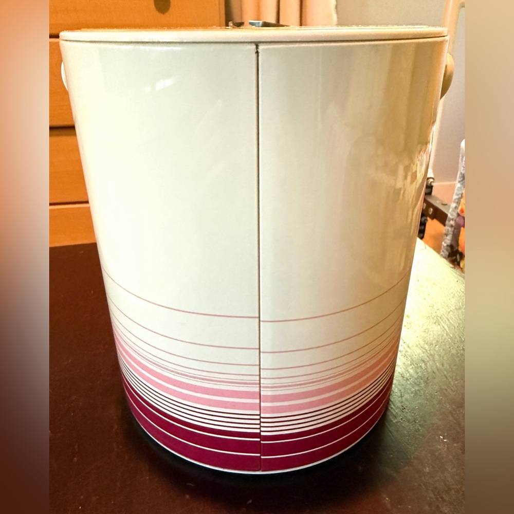 Vintage Phoenix 1980s Ice Bucket with Lid and Tongs, Mauve and Pink Stripe - Picture 4 of 11